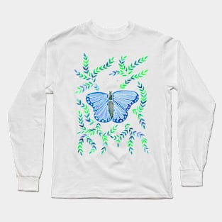 Watercolor Butterfly - Blue Long Sleeve T-Shirt